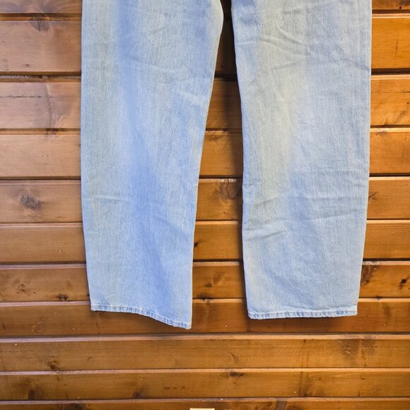 Zara Curved Leg High Rise Full Length Baggy Wide Leg Jeans Light Wash Size 6 - Picture 8 of 9